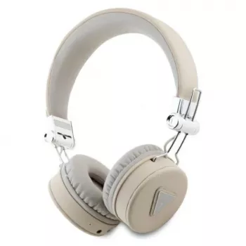 Guess Grained Classic Round Shape Ασύρματα Bluetooth Over-Ear Ακουστικά με ENC, Μπεζ