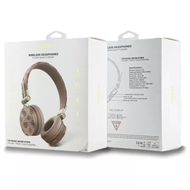 Guess Peony Script Round Shape Ασύρματα Over-Ear Ακουστικά με ENC, Καφέ