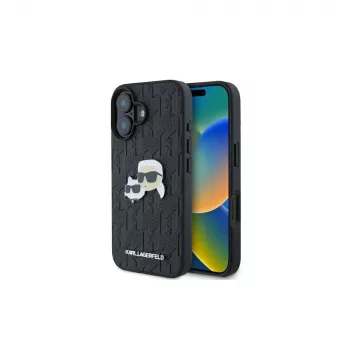 Karl Lagerfeld Monogram Karl & Choupette Head Pin Θήκη για iPhone 16 (Μαύρο)