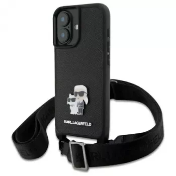 Karl Lagerfeld Saffiano Karl & Choupette Metal Pin CBDY Strap Σκληρή Θήκη για iPhone 16 6,1 inch, Μαύρο
