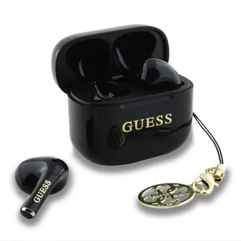 Guess Glossy Effect Printed Classic Logo & Charm TWS Ασύρματα Ακουστικά Bluetooth με Θήκη Φόρτισης (Μαύρο)