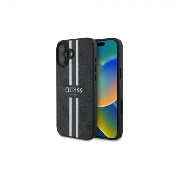 Guess GUHMP16SP4RPSK iPhone 16 6.1 inch Σκληρή Θήκη Μαύρο 4G Printed Stripes MagSafe