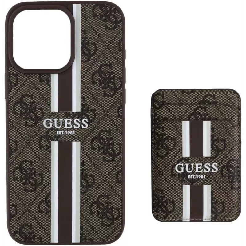 Guess 4G Stripes Θήκη Πορτοφολάκι με MagSafe για iPhone 16 Pro Max Καφέ