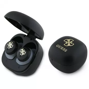 Guess GUTWSJ144ESK True Wireless Stereo Ασύρματα Ακουστικά Bluetooth με Θήκη Φόρτισης, Μαύρο Iridescent 4G Printed Logo