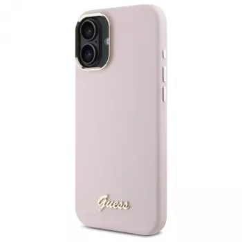 Guess GUHCP16SSMBSLP iPhone 16 6,1 inch Ροζ Σκληρή Θήκη Σιλικόνης με Script Μεταλλικό Λογότυπο και Πλαίσιο