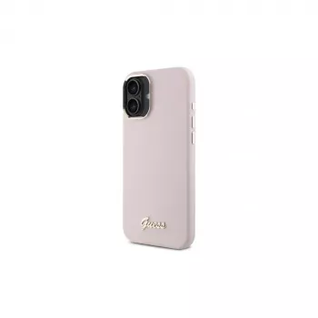 Guess GUHCP16MSMBSLP iPhone 16 Plus 6,7 inch Ροζ Σκληρή Θήκη Σιλικόνης με Script Μεταλλικό Λογότυπο και Πλαίσιο