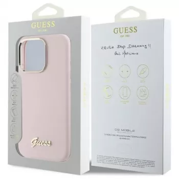 Guess GUHCP16LSMBSLP iPhone 16 Pro 6,3 inch Ροζ Σκληρή Θήκη Σιλικόνης με Script Metal Logo & Πλαίσιο