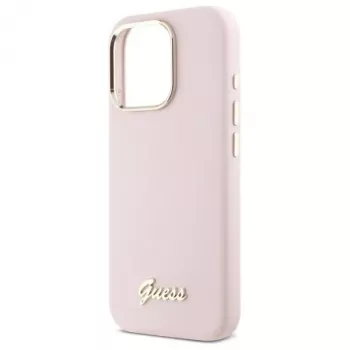Guess GUHCP16XSMBSLP iPhone 16 Pro Max 6,9 inch Ροζ Σκληρή Θήκη Σιλικόνης με Metal Script Logo & Πλαίσιο