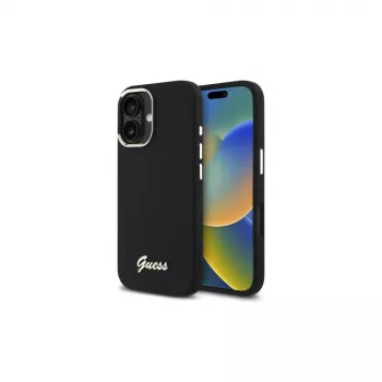 Guess GUHCP16SSMBSLK iPhone 16 6,1 inch Μαύρη Θήκη Σιλικόνης με Μεταλλικό Script Λογότυπο και Πλαίσιο