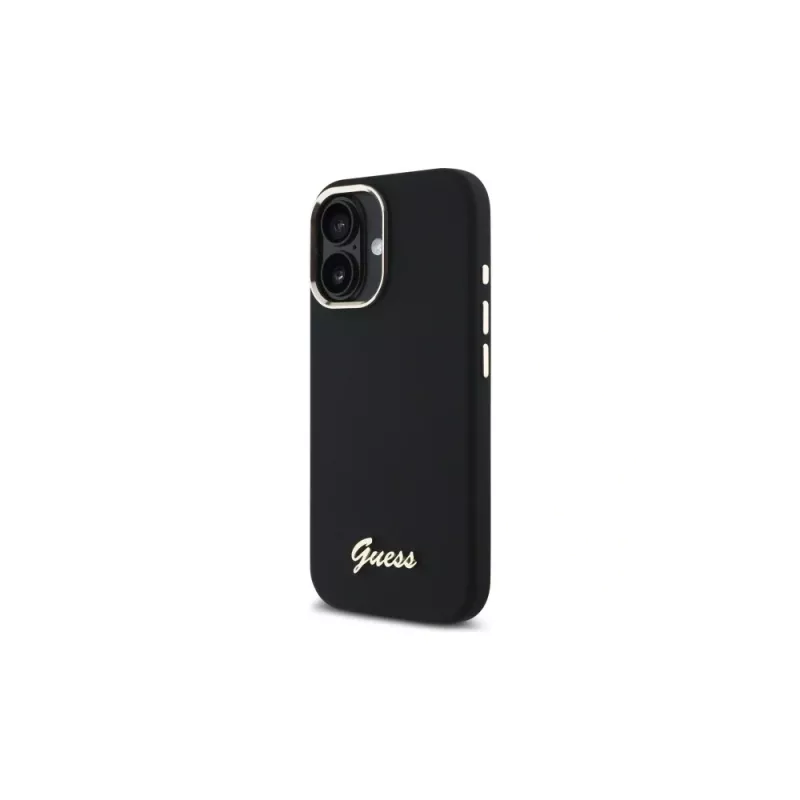 Guess GUHCP16SSMBSLK iPhone 16 6,1 inch Μαύρη Θήκη Σιλικόνης με Μεταλλικό Script Λογότυπο και Πλαίσιο