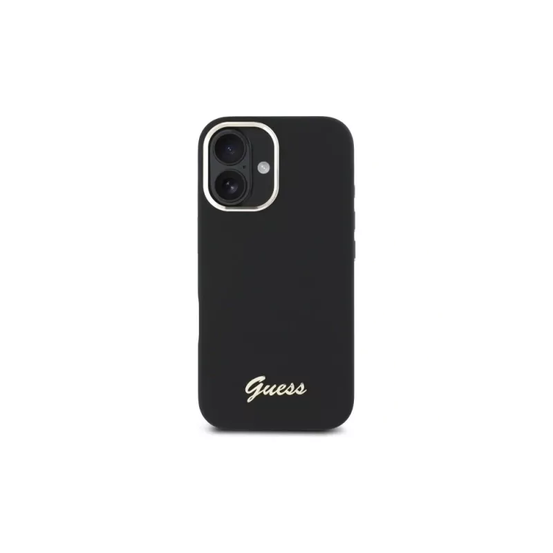 Guess GUHCP16SSMBSLK iPhone 16 6,1 inch Μαύρη Θήκη Σιλικόνης με Μεταλλικό Script Λογότυπο και Πλαίσιο