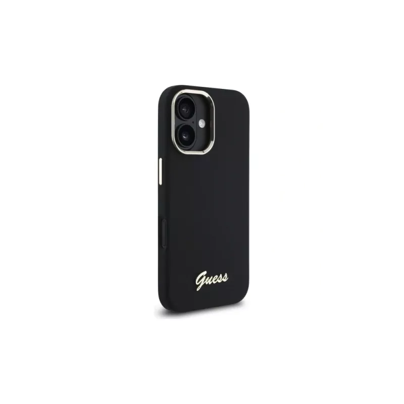 Guess GUHCP16SSMBSLK iPhone 16 6,1 inch Μαύρη Θήκη Σιλικόνης με Μεταλλικό Script Λογότυπο και Πλαίσιο