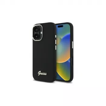 Guess GUHCP16MSMBSLK Σκληρή Θήκη Σιλικόνης Silicone Script Metal Logo & Frame για Apple iPhone 16 Plus 6,7 inch - Μαύρο