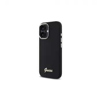 Guess GUHCP16MSMBSLK Σκληρή Θήκη Σιλικόνης Silicone Script Metal Logo & Frame για Apple iPhone 16 Plus 6,7 inch - Μαύρο