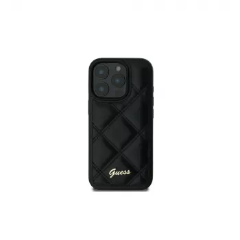 Guess GUHCP16SPSQSQSK iPhone 16 6.1 Σκληρή Θήκη Quilted Metal Logo Μαύρο