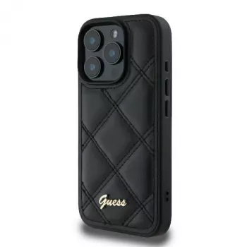 Guess GUHCP16LPSQSQSK Σκληρή Θήκη για Apple iPhone 16 Pro 6,3 inch Μαύρο Quilted Metal Logo