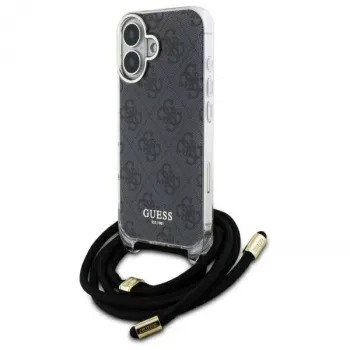 Guess GUHCP16SHC4SEK Θήκη iPhone 16 6,1 inch Μαύρη Hardcase Crossbody Cord 4G Print