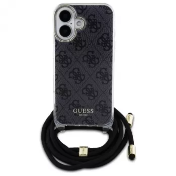 Guess GUHCP16SHC4SEK Θήκη iPhone 16 6,1 inch Μαύρη Hardcase Crossbody Cord 4G Print