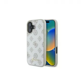 Guess GUHMP16SPGPYSH Θήκη iPhone 16 6,1 inch Λευκή Peony Script Logo MagSafe