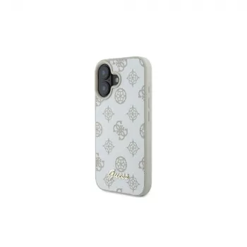 Guess GUHMP16SPGPYSH Θήκη iPhone 16 6,1 inch Λευκή Peony Script Logo MagSafe