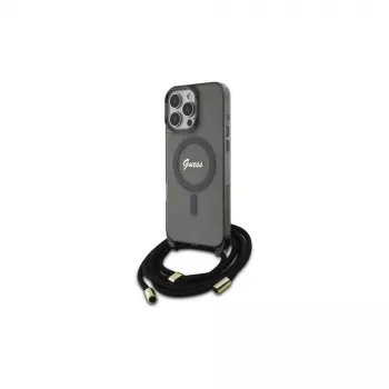 Guess Crossbody Cord Script MagSafe Θήκη για iPhone 16 Pro Max 6,9 inch Μαύρη
