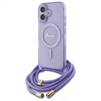 Guess GUHMP16SHCTSGNSU Θήκη iPhone 16 6,1 inch Μωβ Crossbody Cord Script MagSafe
