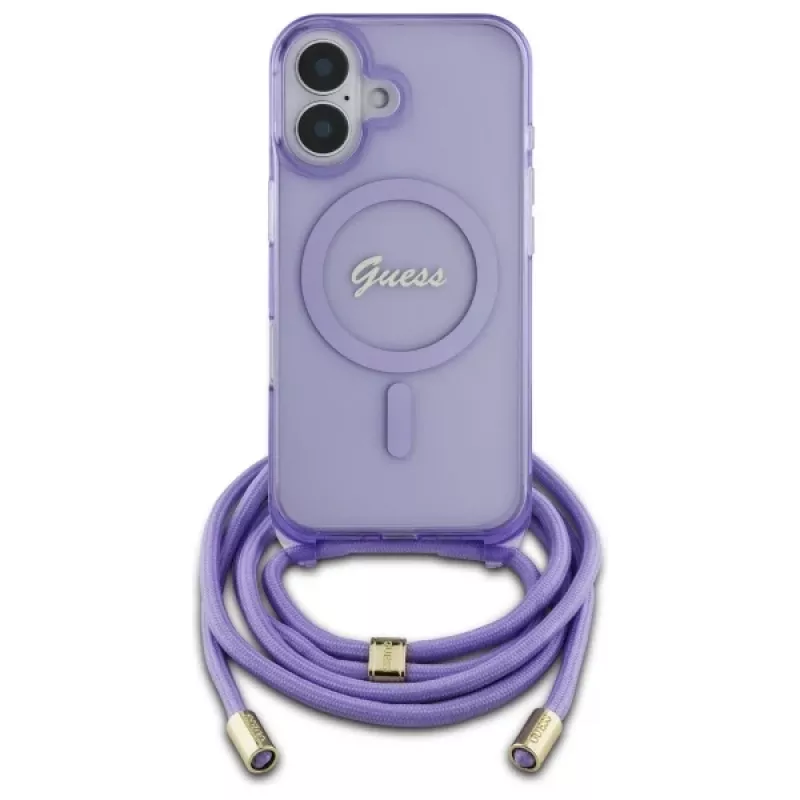 Guess GUHMP16SHCTSGNSU Θήκη iPhone 16 6,1 inch Μωβ Crossbody Cord Script MagSafe