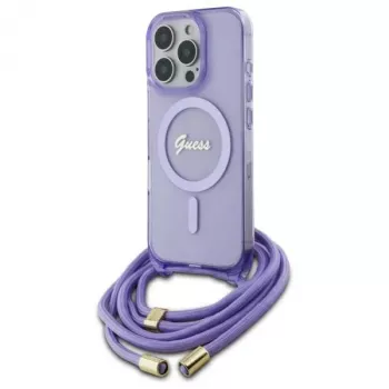 Guess GUHMP16LHCTSGNSU Θήκη iPhone 16 Pro 6,3 inch Μωβ Crossbody Cord Script MagSafe