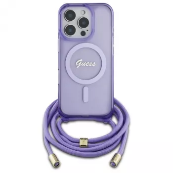 Guess GUHMP16LHCTSGNSU Θήκη iPhone 16 Pro 6,3 inch Μωβ Crossbody Cord Script MagSafe