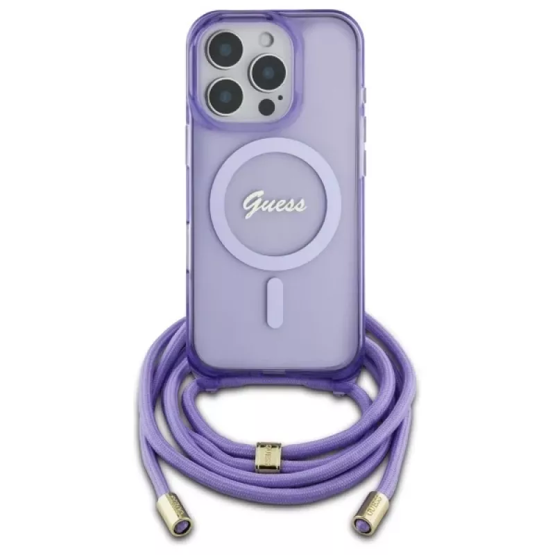 Guess GUHMP16LHCTSGNSU Θήκη iPhone 16 Pro 6,3 inch Μωβ Crossbody Cord Script MagSafe