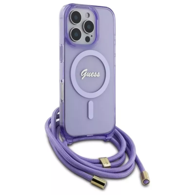 Guess GUHMP16LHCTSGNSU Θήκη iPhone 16 Pro 6,3 inch Μωβ Crossbody Cord Script MagSafe