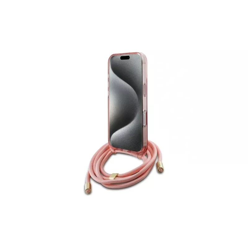 Guess GUHMP16LHCTSGNSP Θήκη iPhone 16 Pro 6,3 inch Ροζ Crossbody Cord Script MagSafe