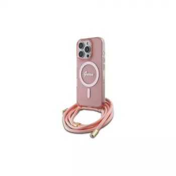 Guess GUHMP16XHCTSGNSP Θήκη iPhone 16 Pro Max 6,9 inch Ροζ Crossbody Cord Script MagSafe