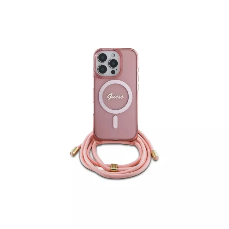 Guess GUHMP16XHCTSGNSP Θήκη iPhone 16 Pro Max 6,9 inch Ροζ Crossbody Cord Script MagSafe