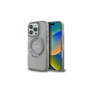 Guess GUHMP16LHFWFCK Θήκη iPhone 16 Pro IML Flowers Wreath MagSafe Μαύρη