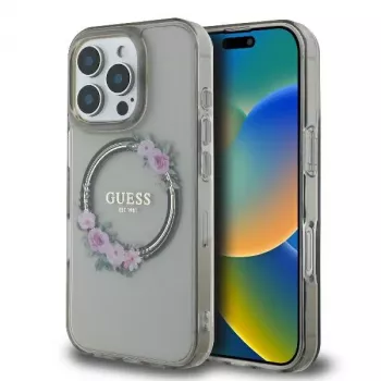 Guess GUHMP16XHFWFCK Θήκη iPhone 16 Pro Max 6.9 Μαύρη IML Flowers Wreath MagSafe