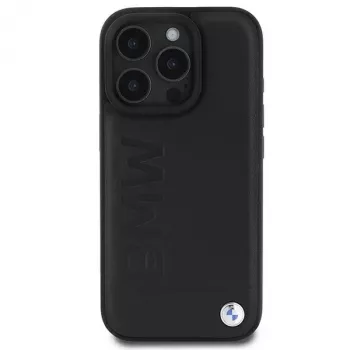 BMW Hot Stamp Leather Θήκη για iPhone 16 Pro 6,3 inch Μαύρη