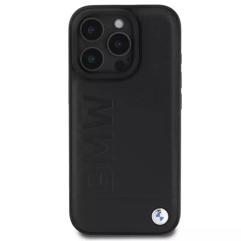 BMW Hot Stamp Leather Θήκη για iPhone 16 Pro 6,3 inch Μαύρη