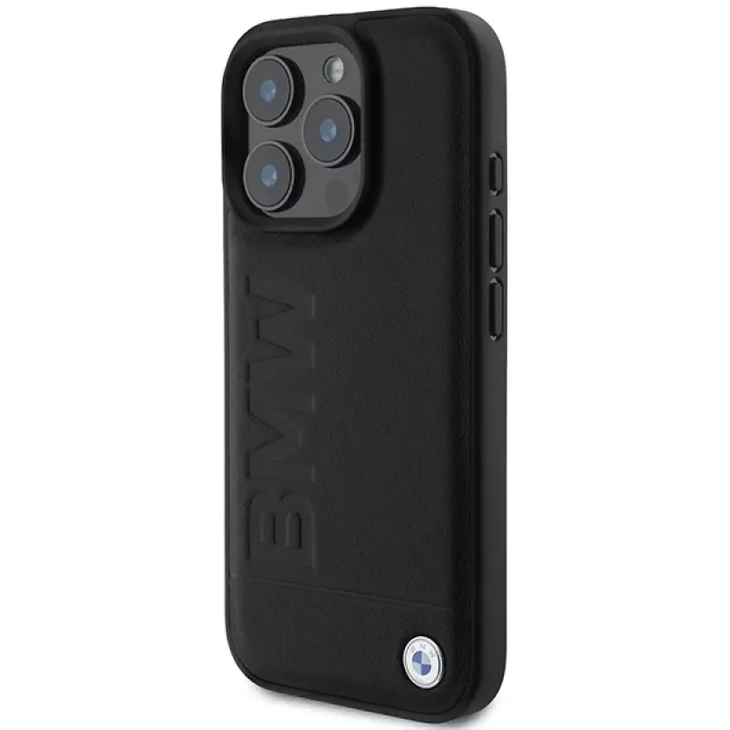BMW Hot Stamp Leather Θήκη για iPhone 16 Pro 6,3 inch Μαύρη