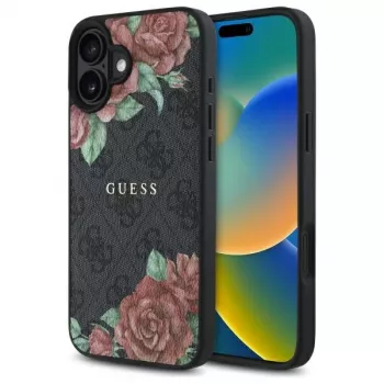 Guess GUHMP16SP4ROPEMCK Θήκη για Apple iPhone 16 6,1 inch Μαύρη 4G Flowers Print MagSafe