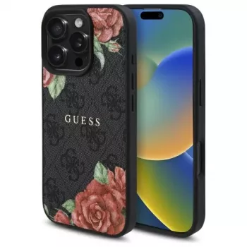 Guess GUHMP16XP4ROPEMCK Θήκη iPhone 16 Pro Max 6,9 inch Μαύρη 4G Flowers Print MagSafe
