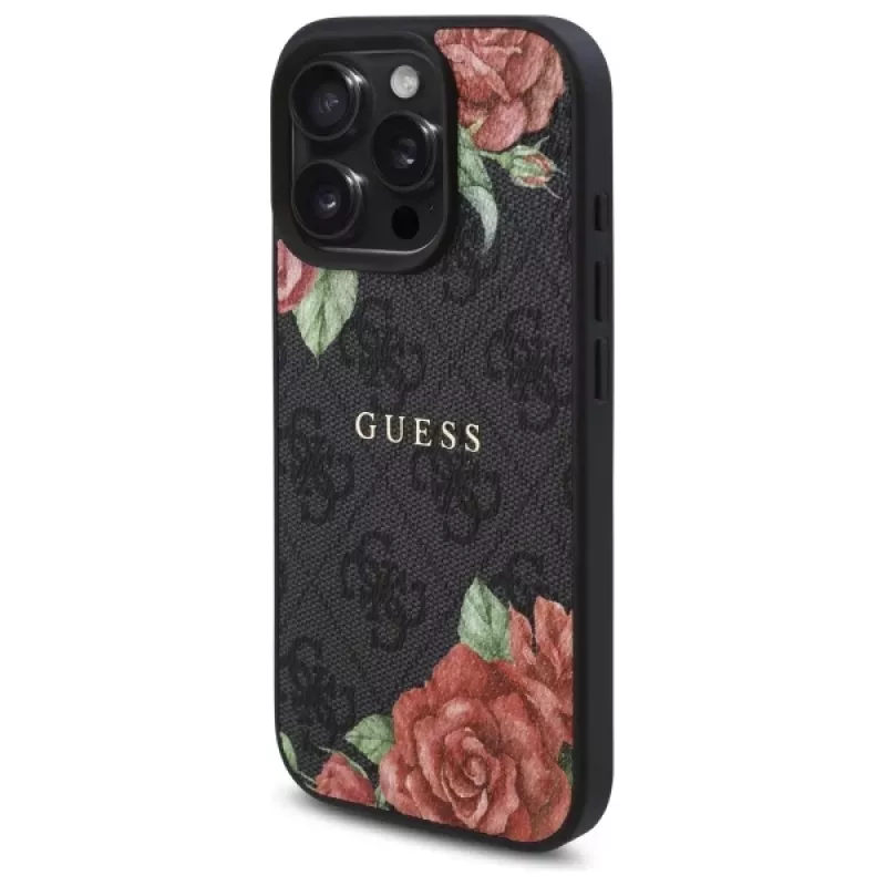 Guess GUHMP16XP4ROPEMCK Θήκη iPhone 16 Pro Max 6,9 inch Μαύρη 4G Flowers Print MagSafe