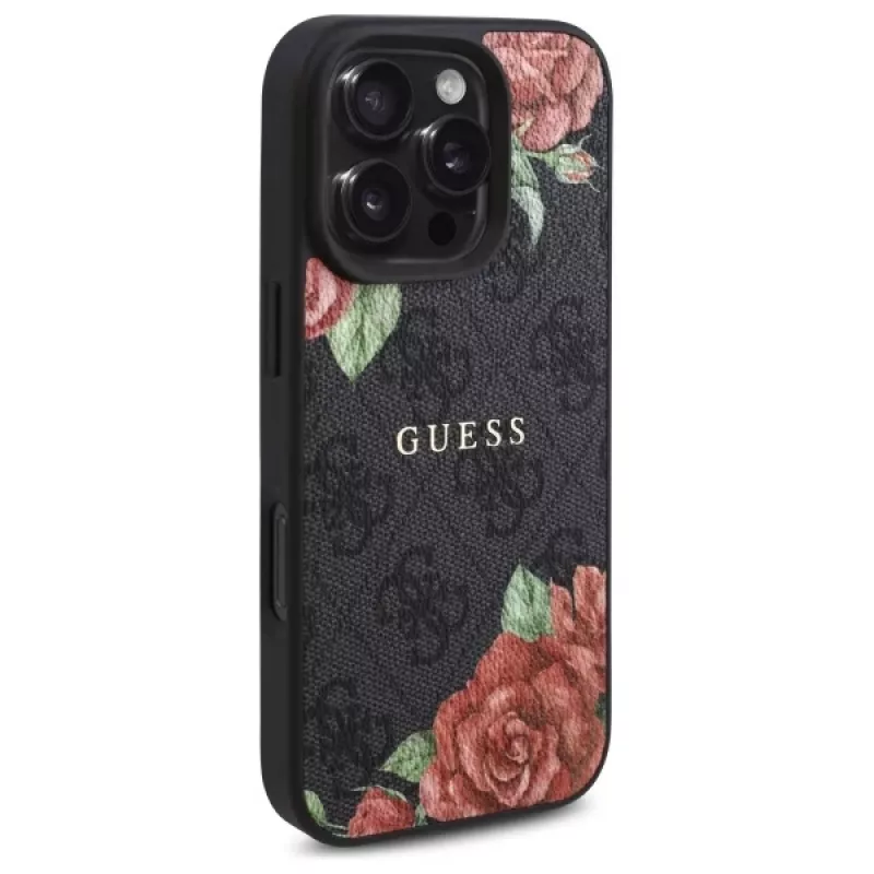 Guess GUHMP16XP4ROPEMCK Θήκη iPhone 16 Pro Max 6,9 inch Μαύρη 4G Flowers Print MagSafe