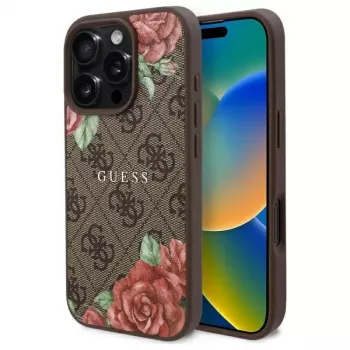 Guess GUHMP16LP4ROPEMCW Θήκη iPhone 16 Pro 4G Flowers Print MagSafe Καφέ