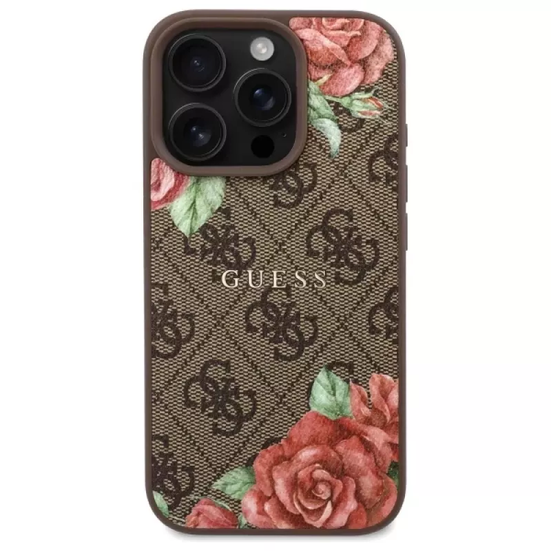 Guess GUHMP16LP4ROPEMCW Θήκη iPhone 16 Pro 4G Flowers Print MagSafe Καφέ