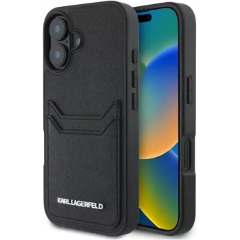Karl Lagerfeld HC Grained PU Card Slot Metal Elongated Θήκη για iPhone 16, μαύρο