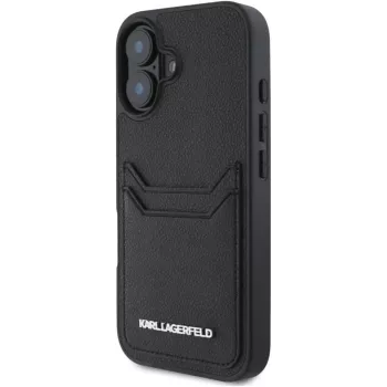 Karl Lagerfeld HC Grained PU Card Slot Metal Elongated Θήκη για iPhone 16, μαύρο