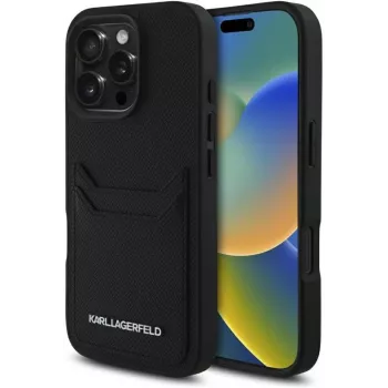 KARL LAGERFELD HC Grained PU Card Slot Metal Elongated Θήκη για iPhone 16 Pro μαύρο