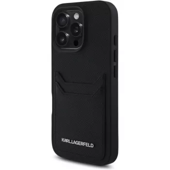 KARL LAGERFELD HC Grained PU Card Slot Metal Elongated Θήκη για iPhone 16 Pro μαύρο