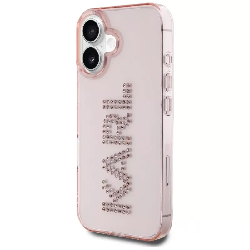 Karl Lagerfeld IML Rhinestones Logo Θήκη πλάτης για iPhone 16, ροζ